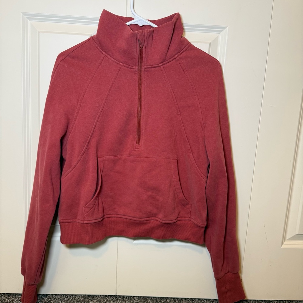 Women's Red Half-Zip Pullover Top